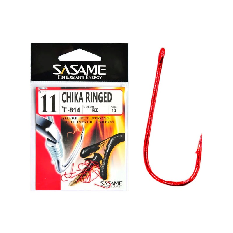 Sasame Chika Ringed Red Hooks  Premium Japanese Fishing Hooks #16 F-814 Red