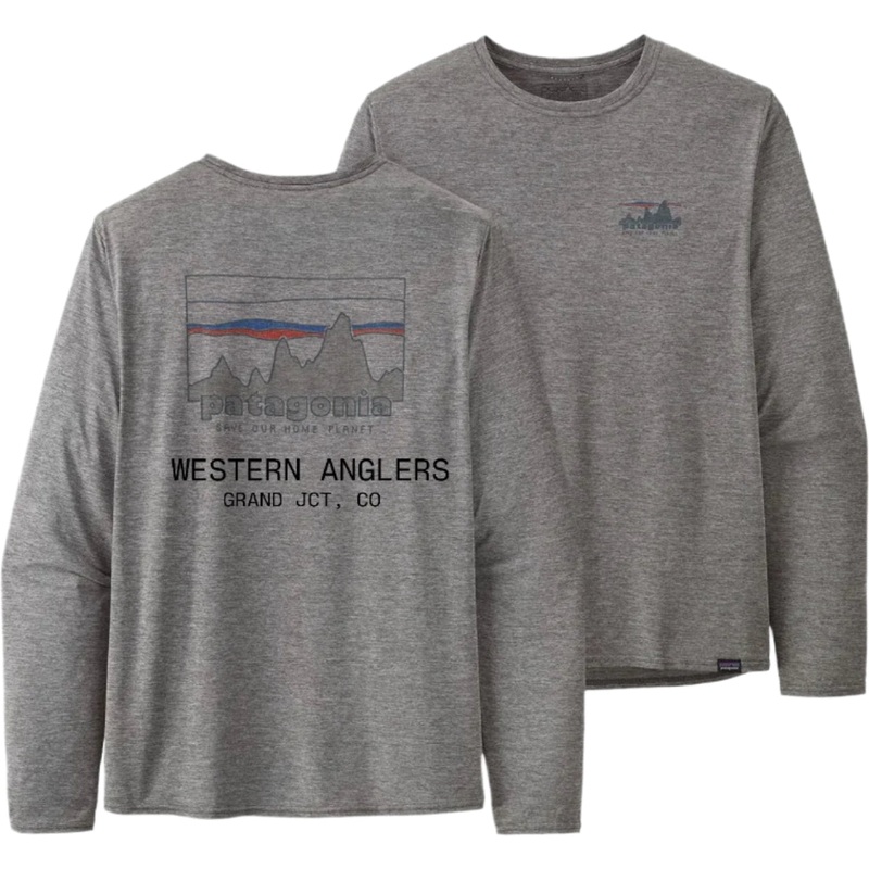 Patagonia – Men’s Capilene Cool Daily Graphic Long Sleeve Shirt – (Western Anglers Logo) ’73 Skyline: Feather Grey M