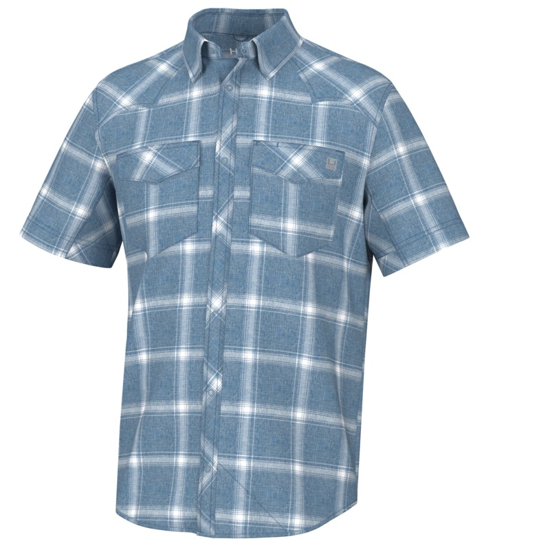 HUK DIAMOND BACK CURRENT PLAID SS Harbor Mist Medium