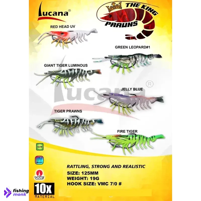 Lucana King Prawns shrimp Lure | 125mm | 19g Red Head UV