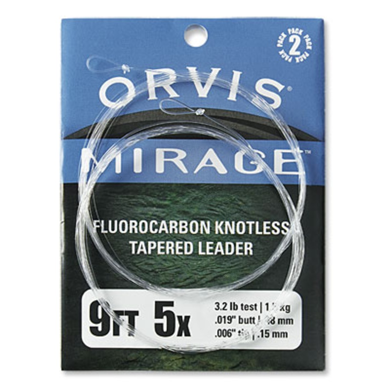Orvis Mirage Fluorocarbon Knotless Tapered 9′ Leader 2 Pack 0X