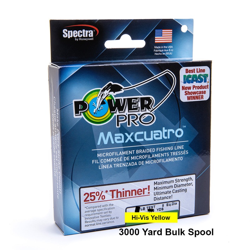Power Pro Maxcuatro Spectra Hi-Vis Yellow Braided Line 3000 yard Bulk Spool 50