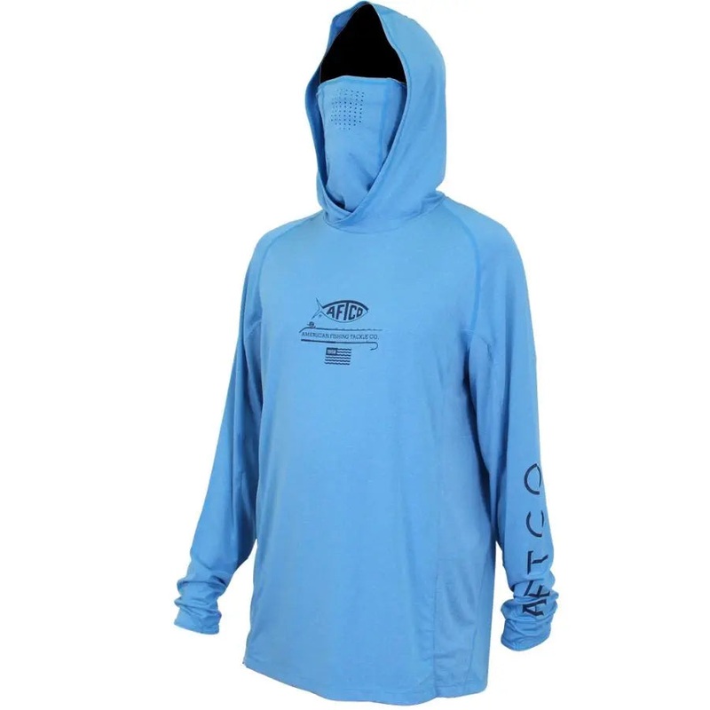 AFTCO BARRACUDA GEOCOOL HOOD L/S PERFORMANCE VIVID BLUE HEATHER S