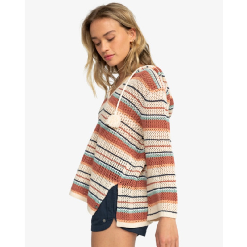ROXY DROP A WAVE PONCHO HOODIE BAJA STRIPE XS