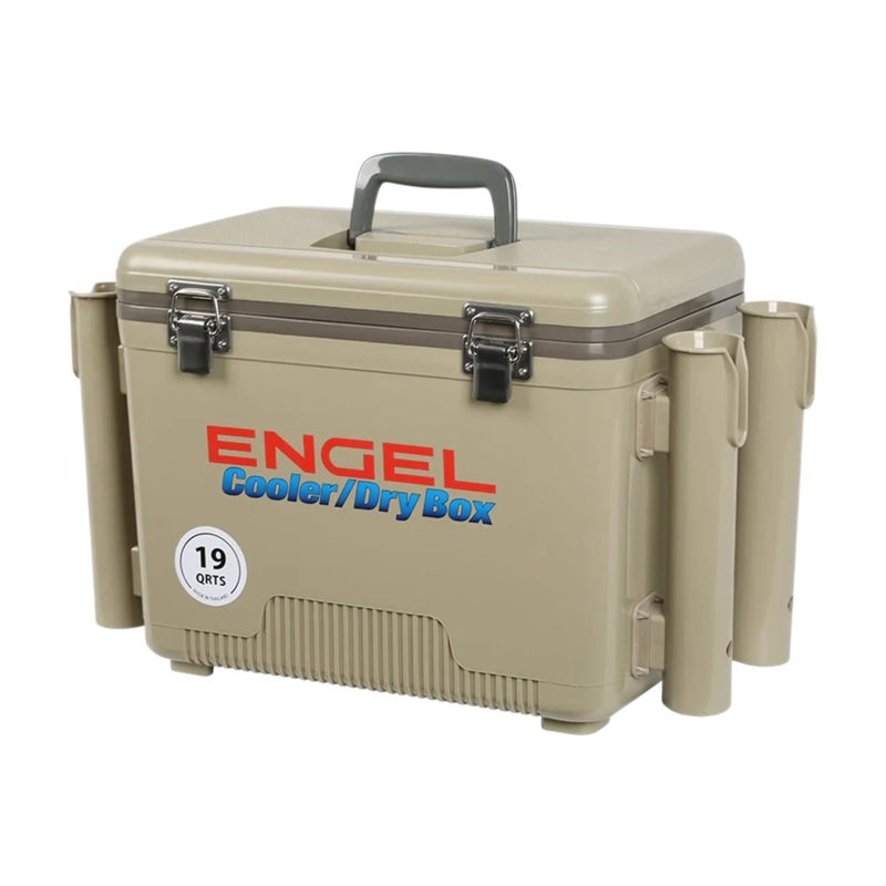 Engel 19 Qt. Cooler/Dry Box with Rod Holders – Tan