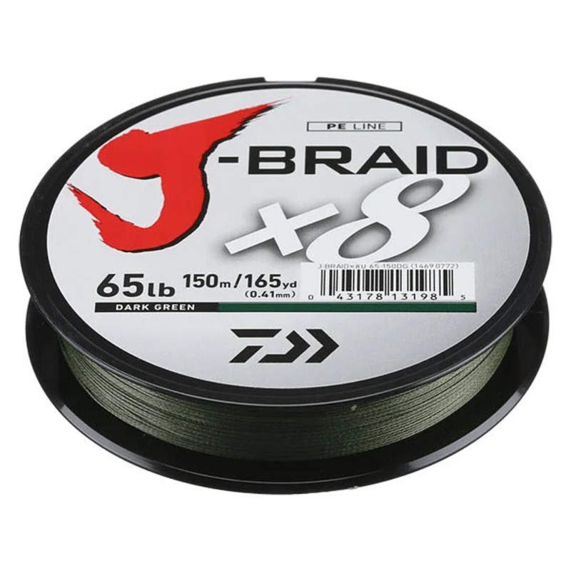 Daiwa J-Braid X8 Braided Line (165 yd) Dark Green 8lb Dark Green