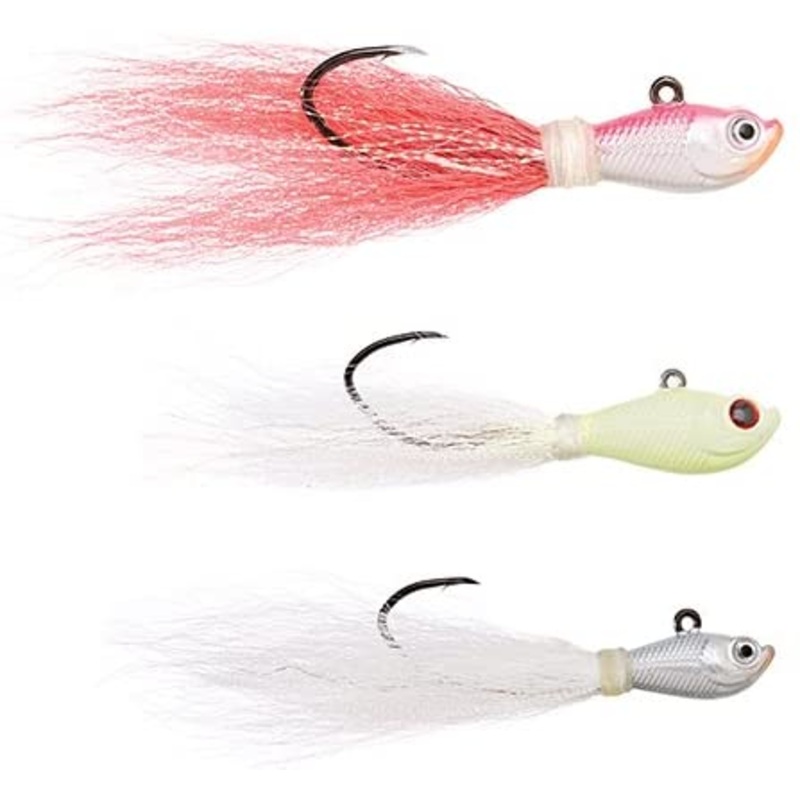 Eagle Claw Trokar Pro-V Bucktail Hair Jig Assortment Pack 1 oz – 5/0 Chartreuse/Pink/White