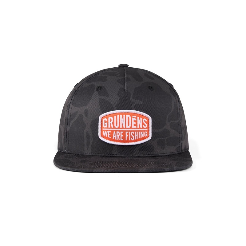 Grundens We Are Fishing Camo Trucker Hat Admiral Black Camo