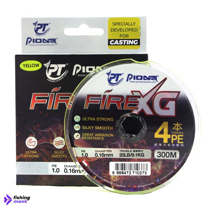 Pioneer Fire XG 300M Braid Line | 20lb-50lb 0.16mm | 20lb Yellow