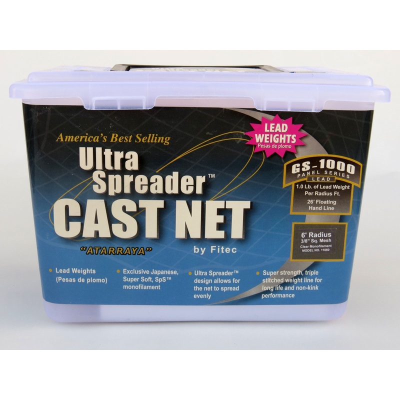 Fitec 10370 GS1000 Ultra Spreader Cast Net Clear Mono Lead 1″ Mesh, 7′