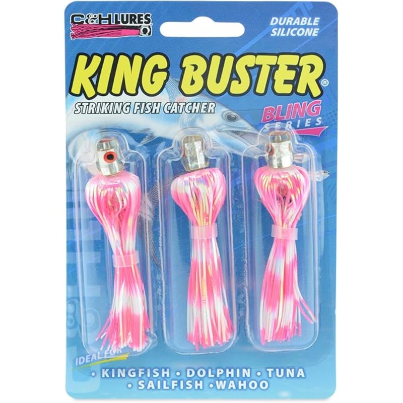 C&H King Buster Bling Series Lure, Pink/White Skirt, 3 pc