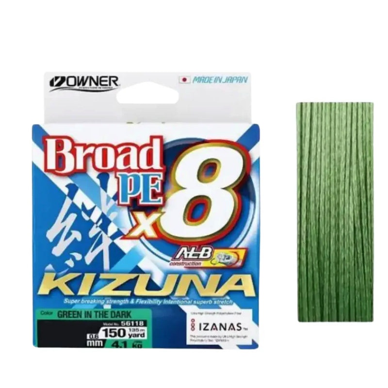 Owner Kizuna Broad PE x8 Braided Fishing Line | 135m 0.33mm | 60lb./27.2kg Dark Green