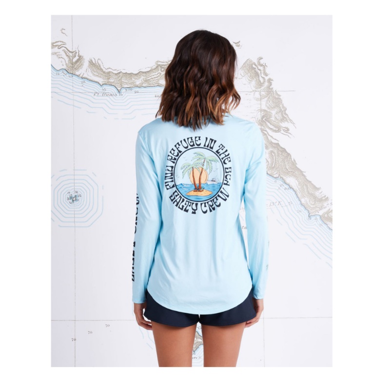 SALTY CREW DOS PALMS SCOOP NECK L/S POOL BLUE XS