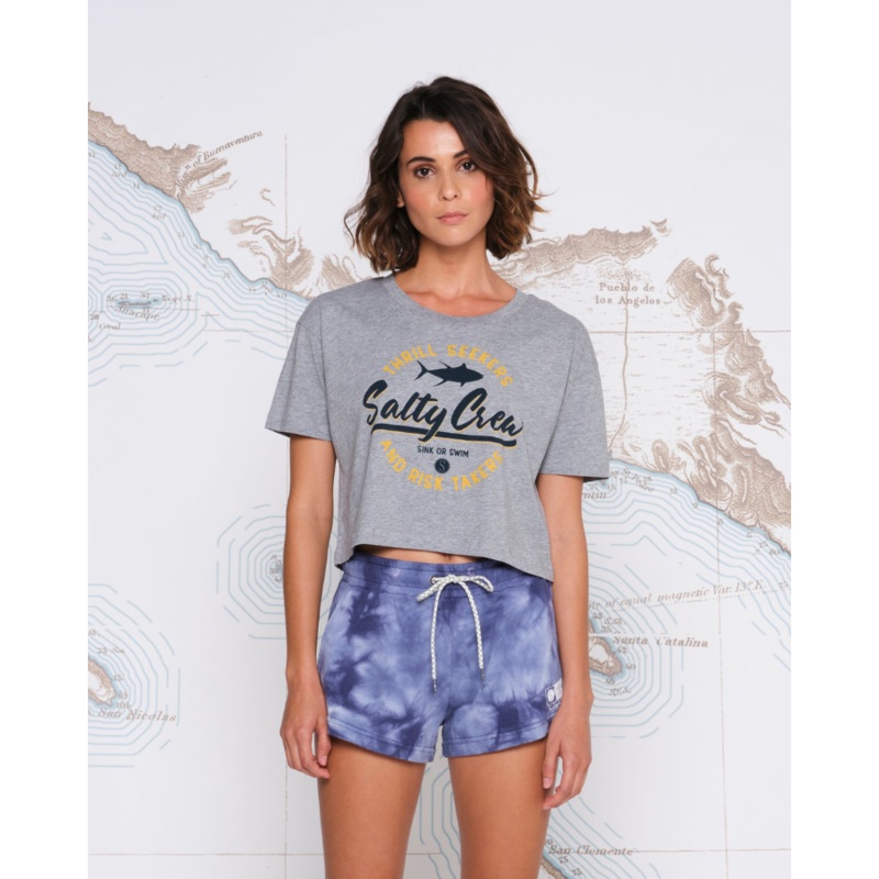 SALTY CREW SCRIPTED CROP TOP ATHLETIC HEATHER M