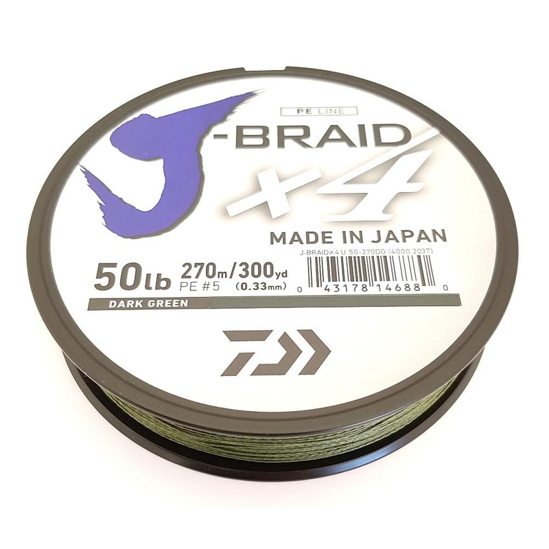 Daiwa J-Braid X4 Braided Line 300 Yards Dark Green 6 pound