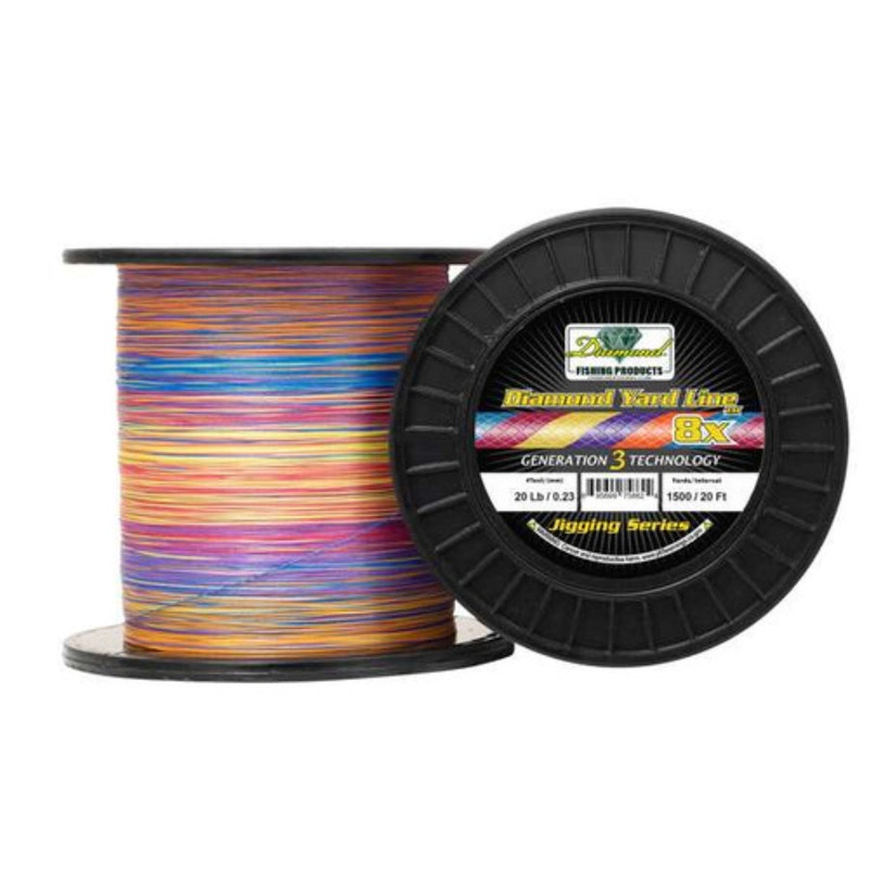 DIAMOND YARD LINE JIGGING SERIES 8X SOLID BRAIDED LINE 1500 YARDS MULTI (PURPLE/YELLOW/BLUE/ORANGE/RED) 10LB