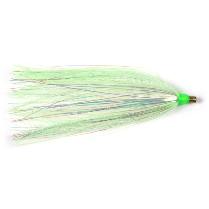 Sea Striker Bucktail Teaser 3″, White/Chartreuse Mylar, 3/Pack