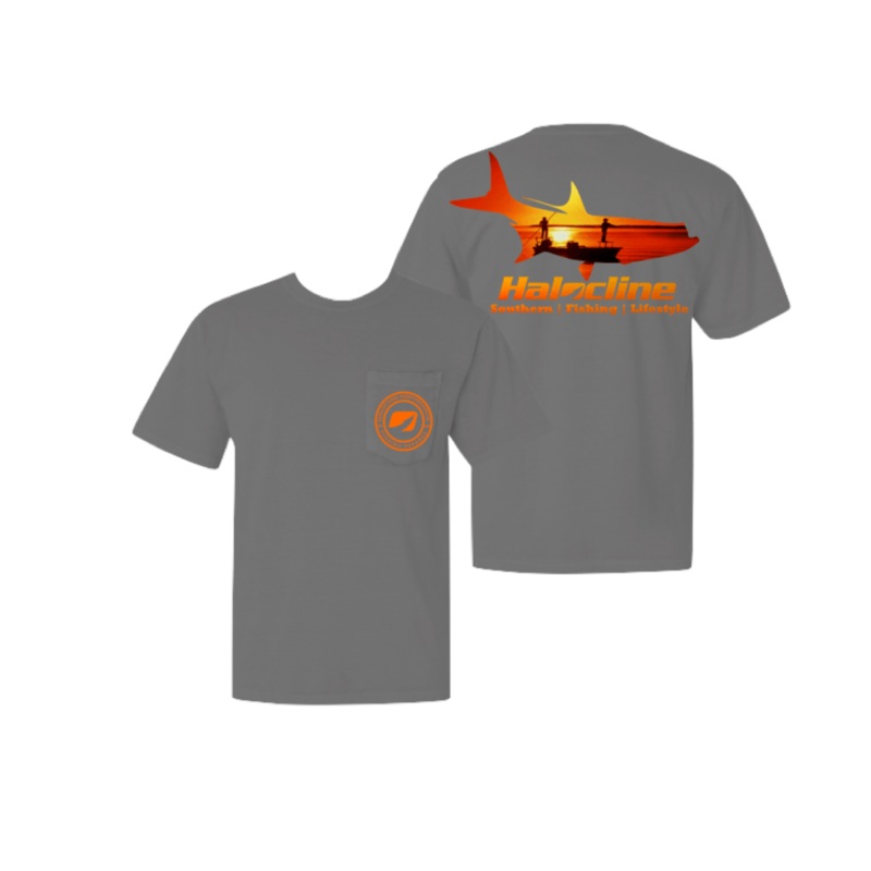 Tarpon Fishing Sunset Flats Pocket T-shirt From Halocline S Charcoal